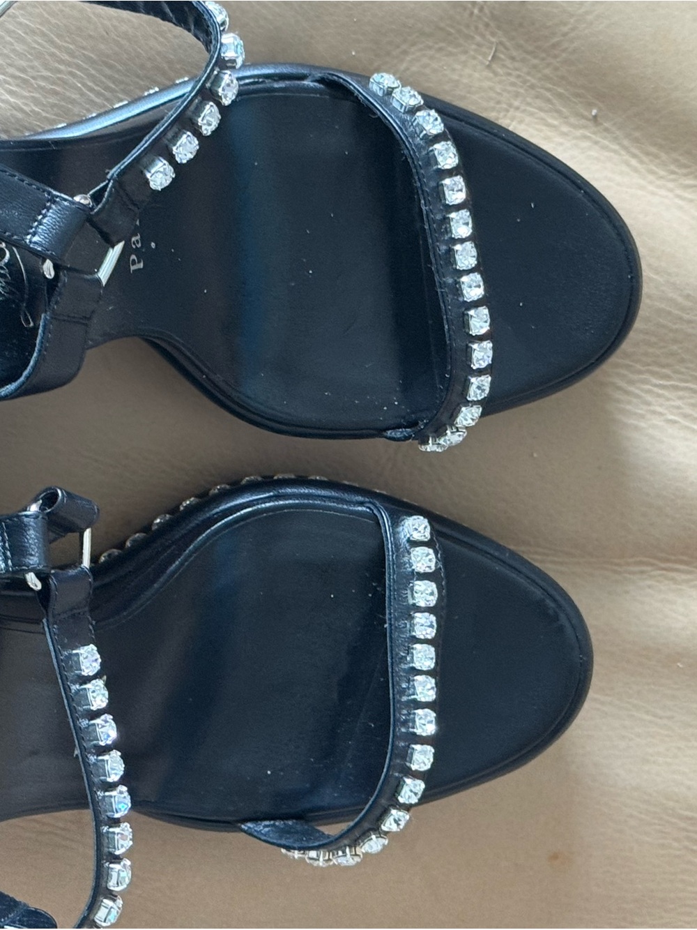 Christian Louboutin Black Leather Sandals with Crystal Trim - Picture 3 of 10